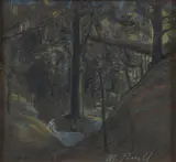 Malcolm Parcell, Nude-The Forest Bather, mid-, oil pastel on thin board