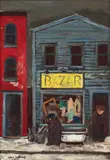 Harry W. Scheuch, Bazar [likely a scene from the Hill District neighborhood of Pittsburgh], c.1961, oil on artist's board