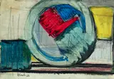 Untitled Abstract by Kamal Youssef, 1965, mixed media with oil and pastel on paper, offered Apr 2025