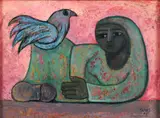 Kamal Youssef, Woman and Bird, 1989, oil on wood panel