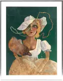 Richard Jerzy, Untitled, Oil On Masonite, Lady In White With Fox