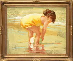 Frank Palmieri, Untitled, Oil On Board, Child At The Shore