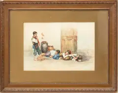 Untitled by Giuseppe Gelanzè, Watercolor On Paper, Early 20th C.,, Street Urchins, offered Jul 2023