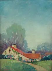 Untitled by Ernest Spring, Oil On Academy Board, Springtime Cottage, offered Jul 2023