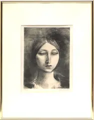 John Wesley Carroll, Untitled, Lithograph On Paper, Portrait Of Woman