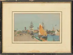 James Kerr-Lawson, Untitled, Watercolor On Paper, Dock Scene