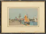Untitled by James Kerr-Lawson, Watercolor On Paper, Dock Scene, offered Jul 2023