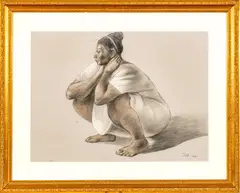 ' W 29.5' by Francisco Zúñiga, Charcoal And Pastel On Paper, 1974, Juchitecan Woman (Kneeling), offered Jun 2023