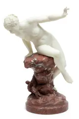 ' W 9' by Bénédict Rougelet, Carved Carrara Marble Sculpture, Late 19th C., Venus With Two Doves, offered Jun 2023