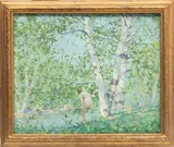Allen Dean Cochran, ' W 29.7', Oil On Canvas Nude Near A Stream