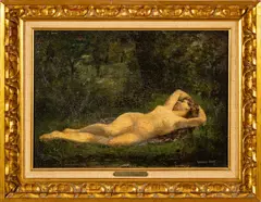 Warren B. Davis, ' W 14', Oil On Beveled Mahogany Panel, Reclining Nude