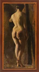 Frank Duveneck, ' W 17', Oil On Canvas Mounted To Board, Female Nude