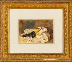 ' W 13.5' by Alexander Louis Leloir, Watercolor On Paper Leisure Time, offered Jun 2023