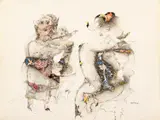 Sakti Burman, ' W 25.5', Watercolor And Ink On Watermarked Wove Paper, Two Women And A Child