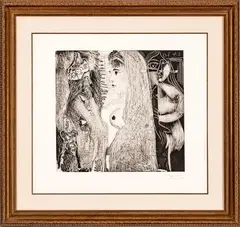 ' W 21' by Pablo Picasso, Aquatint And Drypoint On Wove Paper, 1970, David, Bethsabée Et Le Prophète Nathan, offered Jun 2023