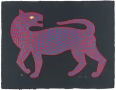 Untitled by Victor Vasarely, Serigraph In Colors On Gall-Cast Paper, Red Leopard With Blue Spots, offered Jun 2023