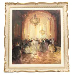 Ludwig Gschossmann, ' W 31', Oil On Canvas Ballroom Scene