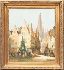 Henri Schafer, ' W 20', Oil On Canvas, German Street Scene