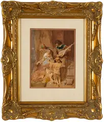 James Dromgole Linton, ' W 7', Gouache & Graphite On Wove Paper, Interior Leisure Scene