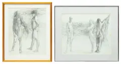 Untitled by Russell Keeter, Pencil Sketches, "Study For Bathers", 2 pcs, offered Jun 2023