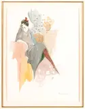 Itzchak Tarkay, ' W 12', Watercolor On Paper, Seated Lady