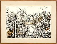 ' W 29.5' by Robert Noel Blair, Watercolor On Paper, Abstract Forest Landscape, offered Jun 2023