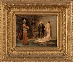 Frederick Vezin, ' W 8', Oil On Beveled Mahogany Panel, Ca. 1880, "Sale Of The Circassian Slave"