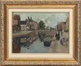 James Kerr-Lawson, ' W 14', Oil On Canvas Mounted To Board, Canal In Amsterdam