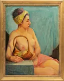 ' W 23' by Robert Rukavina, Oil On Canvas, Ca. 1951, Semi-Nude Female With A Basket Of Fruit, offered Jun 2023
