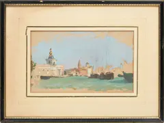 ' W 6' by James Kerr-Lawson, Watercolor On Paper, Unfinished Harbor Scene, offered Jun 2023