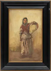 James Kerr-Lawson, ' W 9.5', Oil On Board, Girl With Water Jug
