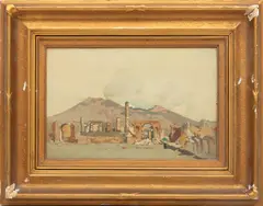 James Kerr-Lawson, ' W 12', Oil On Board, Mountains Overlooking Ancient Ruins