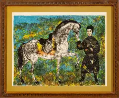 Vũ Cao Đàm, ' W 25.5', Color Lithograph On Paper, Man With Horse