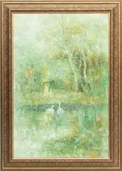 ' W 24' by Hyun Bo Yoo, Oil On Canvas Mother And Child Feeding The Swans, offered Jun 2023