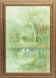 ' W 24' by Hyun Bo Yoo, Oil On Canvas Mother And Child Feeding The Swans, offered Jun 2023