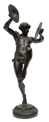 Eugene Desire Piron, ' W 15', Bronze Sculpture, "Satyre Aux Cymbales"