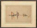 ' W 13.5' by James Kerr-Lawson, Watercolor On Paper, Abstract Sailboats, offered Jun 2023