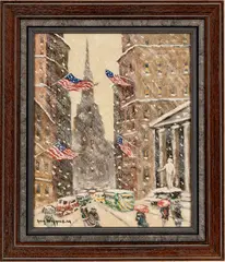 Guy Carleton Wiggins, ' W 13', Oil On Canvasboard, Wall Street Winter