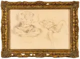 Moses Soyer, ' W 23.5', Charcoal On Paper, Nude Sketches
