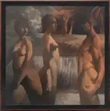 Russell Keeter, ' W 26', Oil On Board, Nude Figures