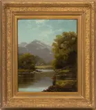 ' W 17' by Francis Sydney Muschamp, Oil On Canvas, 1881, Fisherman At Mountain River, offered May 2023