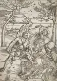 ' W 9.5' by Albrecht Durer, Wood Cut Print, Late 16th C., Hercules Conquering The Molionide Twins, offered May 2023