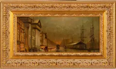 ' W 18.5' by Albert Munghard, Oil On Beveled Panel, Street Scene, offered May 2023