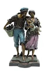 ' W 14'' Depth 9' by Ernest Rancoulet, Cold Painted Bronze Sculpture, Provincial Couple With Child, offered May 2023