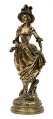 Gustave Obiols, ' W 7.5', Dore Bronze Sculpture, Walking Lady