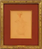 Everett Shinn, ' W 10', Sepia Crayon, Woman Walking