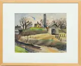 Norman MacLeish, ' W 15.5', Watercolor Village With Water Tower