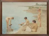 Benjamin Eggleston, ' W 47', Oil On Masonite, Young Boys At The Beach