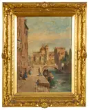 George Charles Haité, ' W 11', Oil On Beveled Panel, Ca. 19th.c., Venice Canal Scene