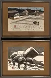 Kiyoshi Saitō, Untitled, Woodblock Print In Colors On Paper, "Winter In Aizu" And "Plowing The Rice Field"